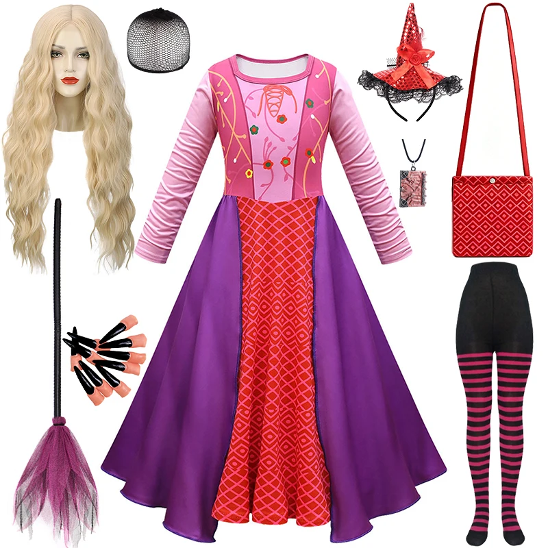 Sanderson Sister Mary Witch Kids Clothes Halloween Cosplay Masquerade Performance Children's Costume Carnival Party Girls Outfit