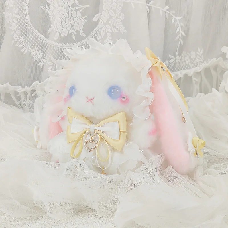 

Original Lolita Handmade For Rabbit Bag Lovely Pearl Lace Bowknot Doll Bag Cosplay Kawaii Bunny Inclined Shoulder Bags Gifts