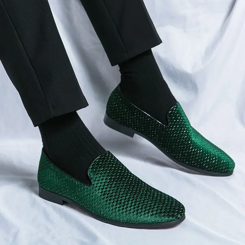 Spring Fashion Green Loafers for Men Slip-on Light Men‘s Casual Leather Shoes Strap Size 38-47 Wedding Shoes Man cuero casual