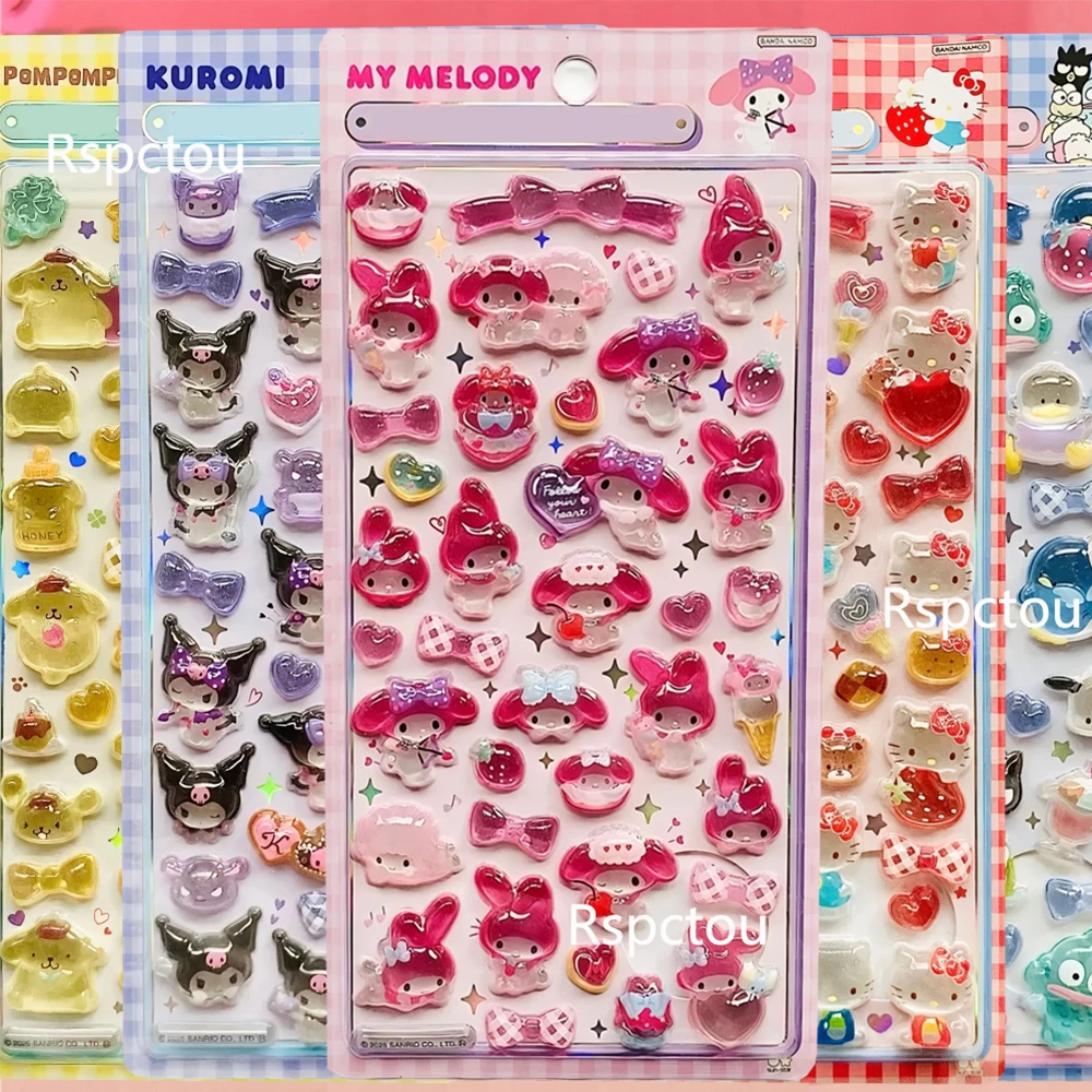 Cute Cartoon Sanrio Anime Kuromi My Melody 3D Relief Stickers Aesthetic Crystal Sticker Toys Decorative Guitar Motorcycle Laptop