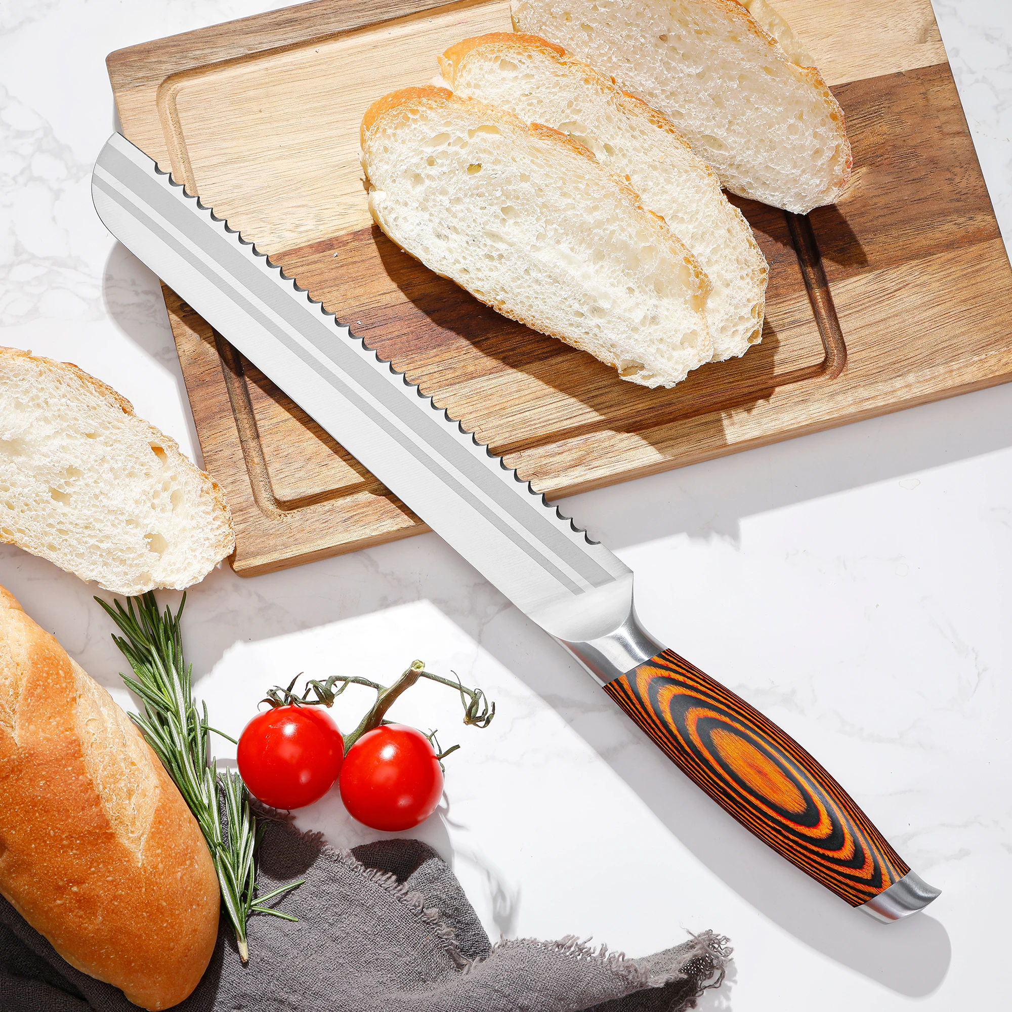 WILDMOK Broodmes 8" Gekarteld Keukenmes Duits Stalen Scheermes Scherp Mes voor het Snijden van Brood, Taarten en Grote Fruit