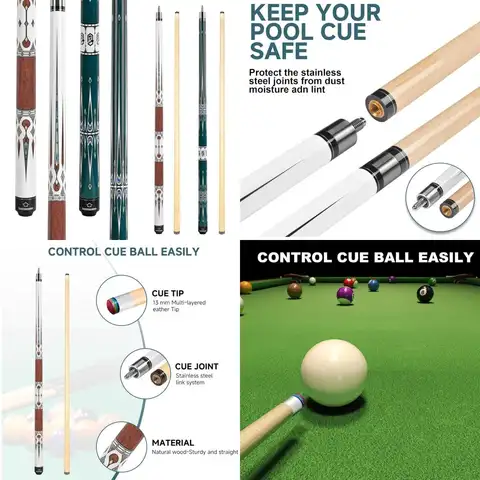 Professional 57 Low Deflection Billiard Cue Sticks for Home Season Pool Games