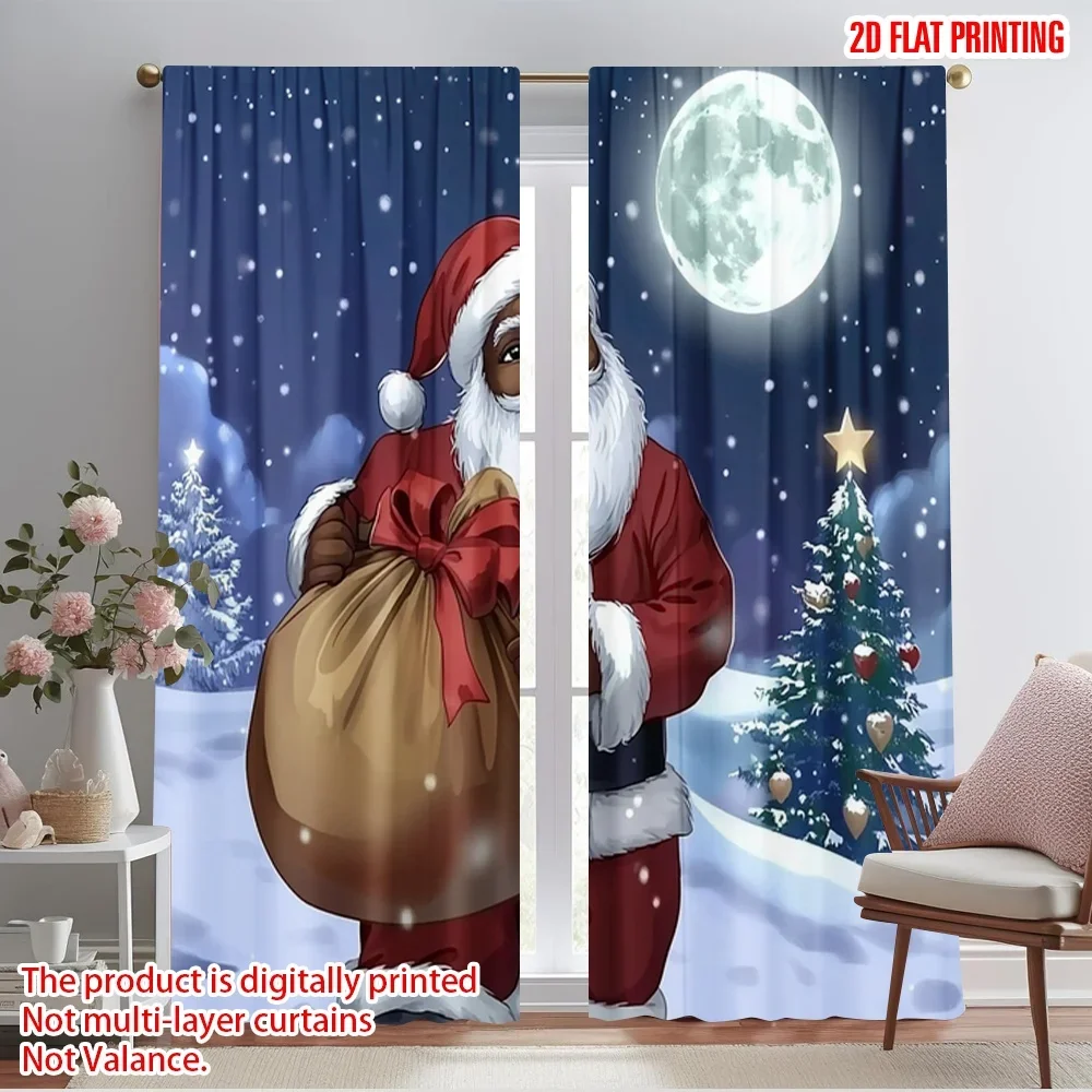 2pcs,2D plane printing Pattern Curtains Father Christmas4 (2) Durable Polyester (without rod) Holiday Perfect for Living Room,