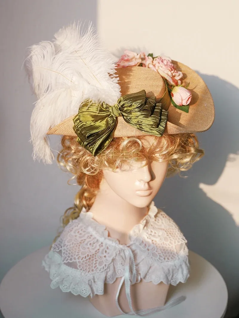 Victorian Pastoral Style Bonnet Hat Flower Decor Sunshade Flat Hat Tea Party Cap Lolita Flat Top Hat Beach Supplies