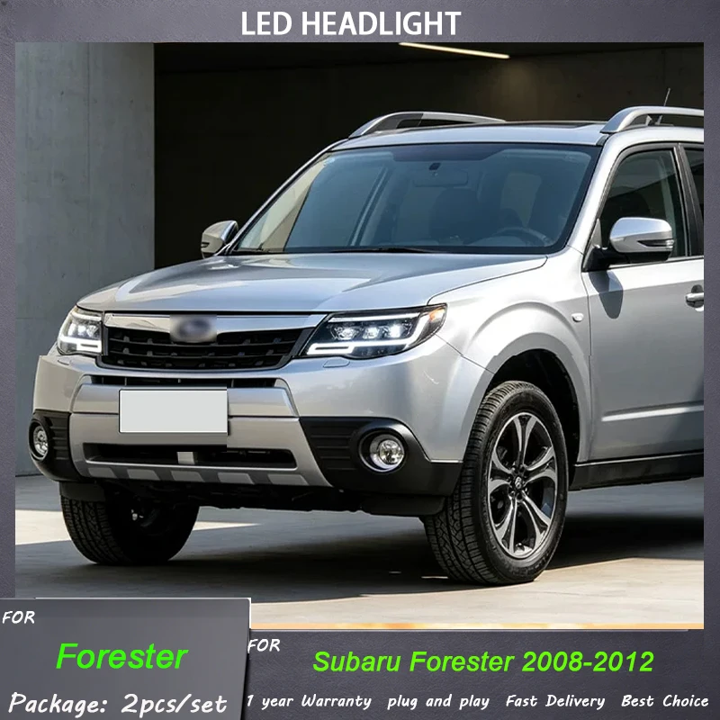 LED Headlight Assembly for Subaru Forester 2009-2012 Dual Beam Projector Lens LED DRL Sequential Dynamic Turn Signal Plug & Play