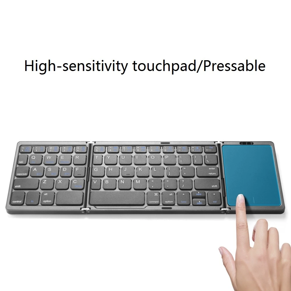 Foldable BT Keyboard Rechargeable Portable Mini USB Wired Keyboard with Touchpad Mouse for Windows/Android/Tablet 3-Device Sync