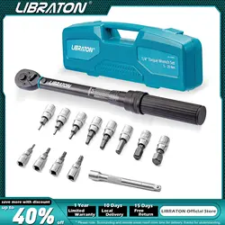 Libraton-llave dinamométrica para bicicleta, juego de llaves dinamométricas hexagonales de 1/4 pulgadas, 5-25Nm, 0,1nm, Torx y Estrella, barra de extensión