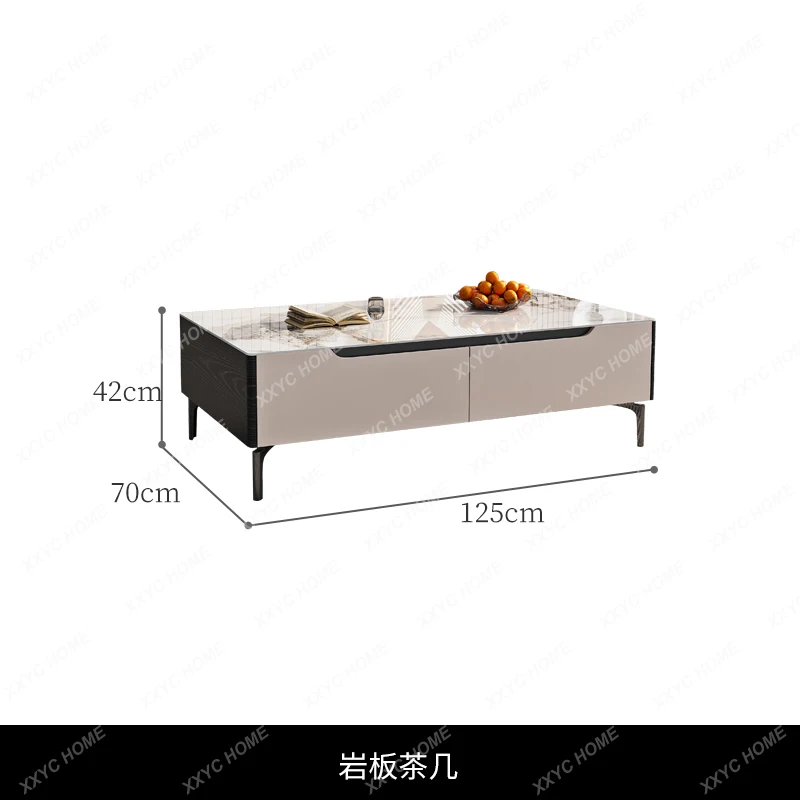 

AAItalian Rock Slab Combination Modern Living Room Square Coffee Table TV Cabinet Combination