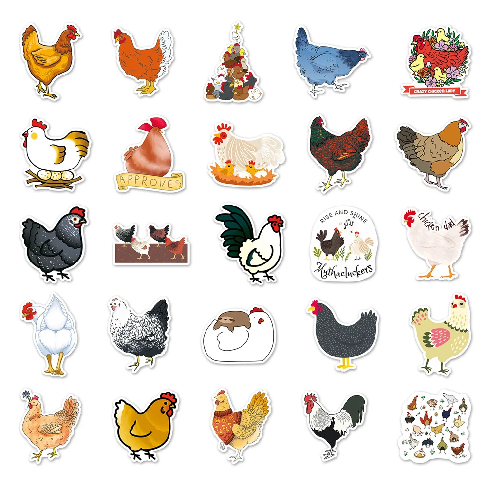 50pcs Cute Chicken Hen Stickers Phone Suitcase Laptop Ipad Cartoon Sticker DIY Journaling Materials Journal Accessories