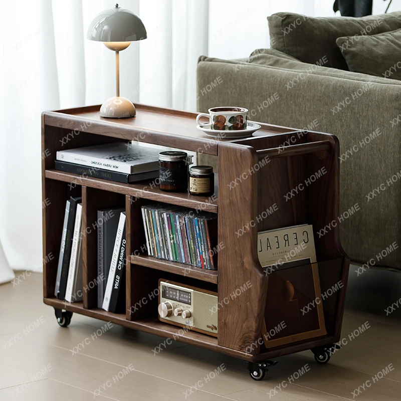

LSolid Wood North Black Walnut Cabinet, Removable Small Bookshelf By The Sofa, Storage Rack, Bedside Trolley, Tea
