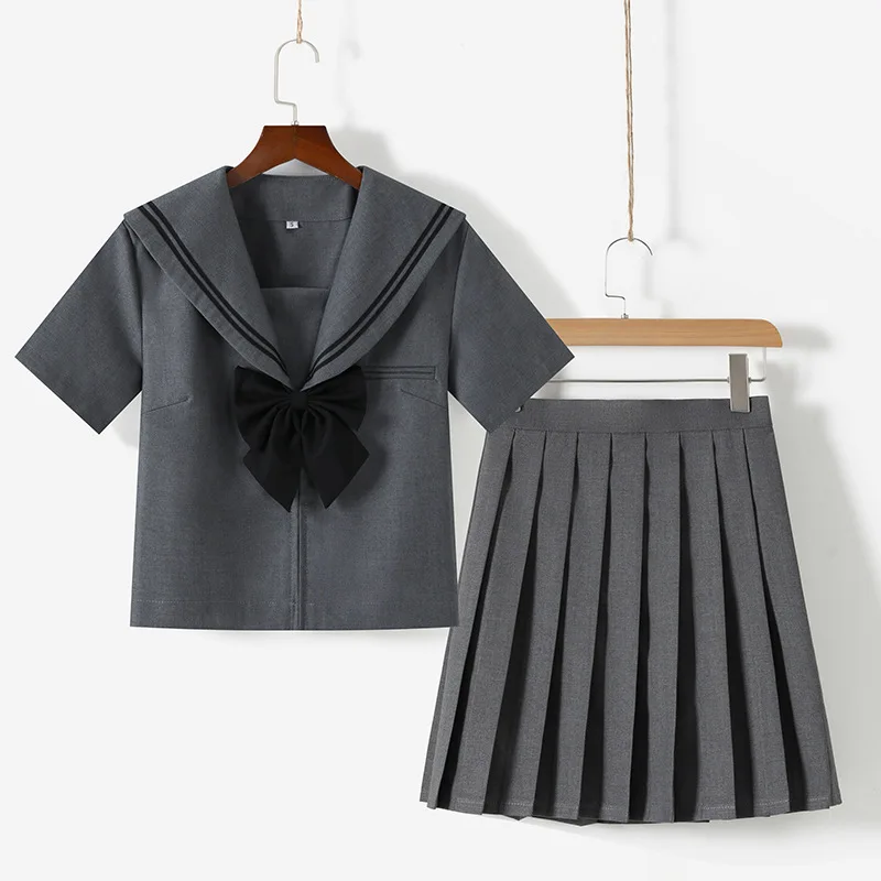 Vielseitiger Schuluniform-Rock für Damen, Matrosenanzug, graues JK-Uniform-Faltenrock-Set für die Sekundarschule, Rollenspiel-Kostüm-Set
