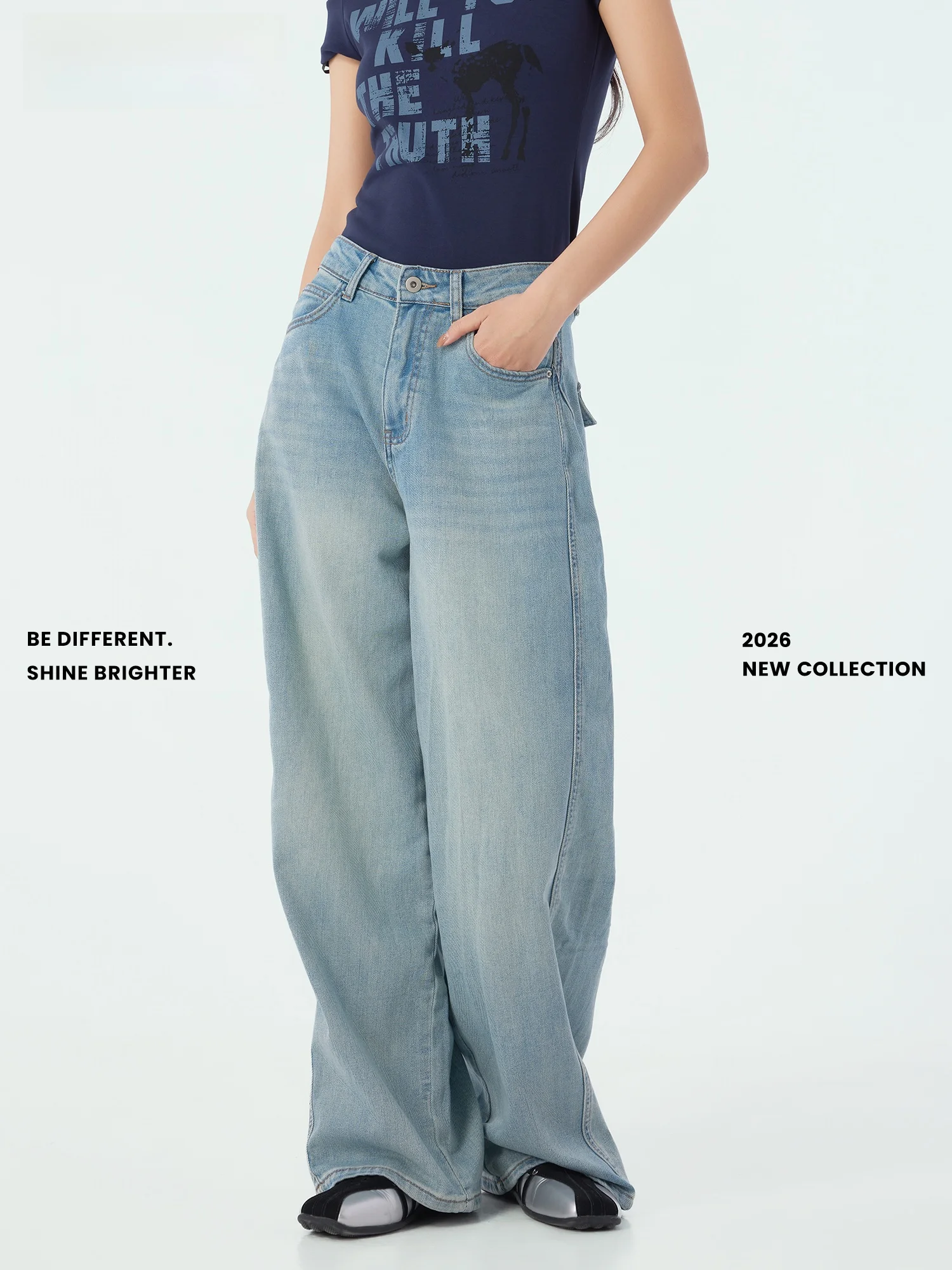 

Summer New Loose Wide Leg Jeans Light Blue Denim Pants Washed Ladies Casual Straight Leg Trousers Comfortable Cotton Jeans