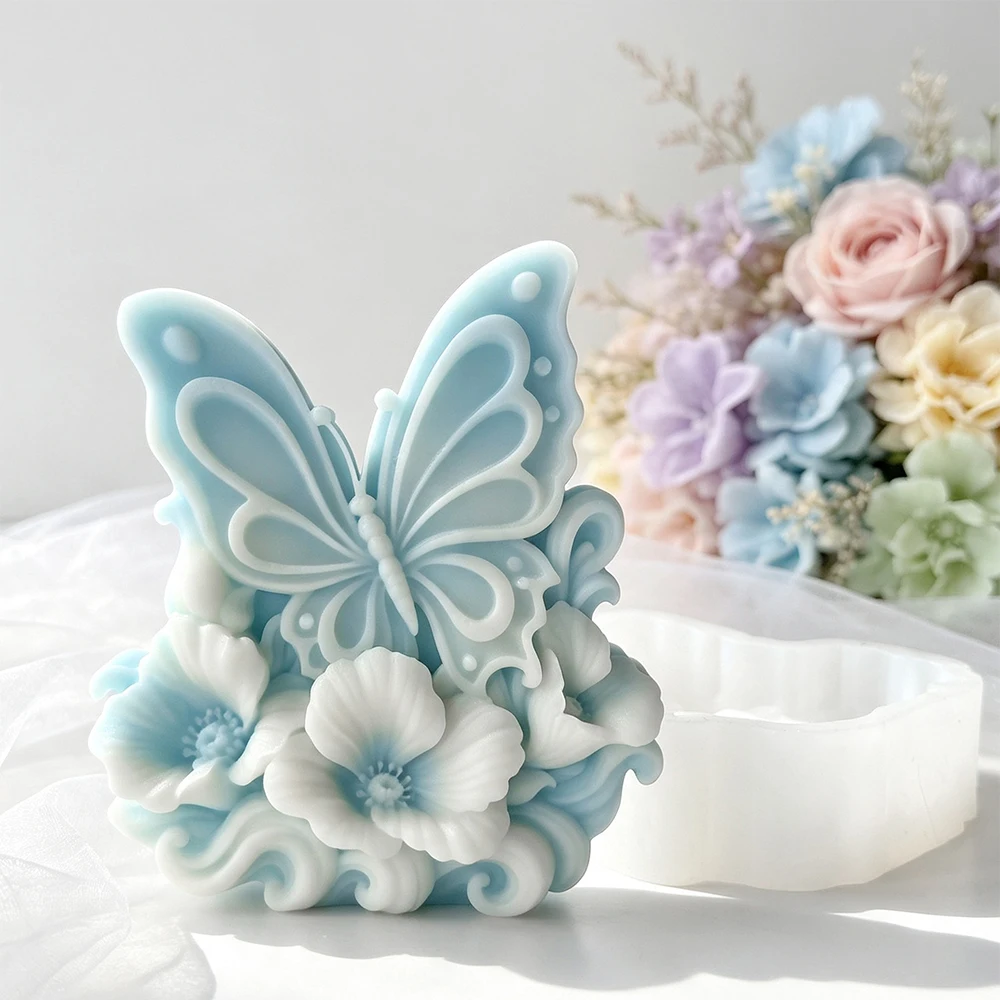 Butterfly-Shaped Sea of Flowers Relief Scented Candle Mold DIY Butterfly Resin Scented Candle Plaster Molds Handmade Soap Mould