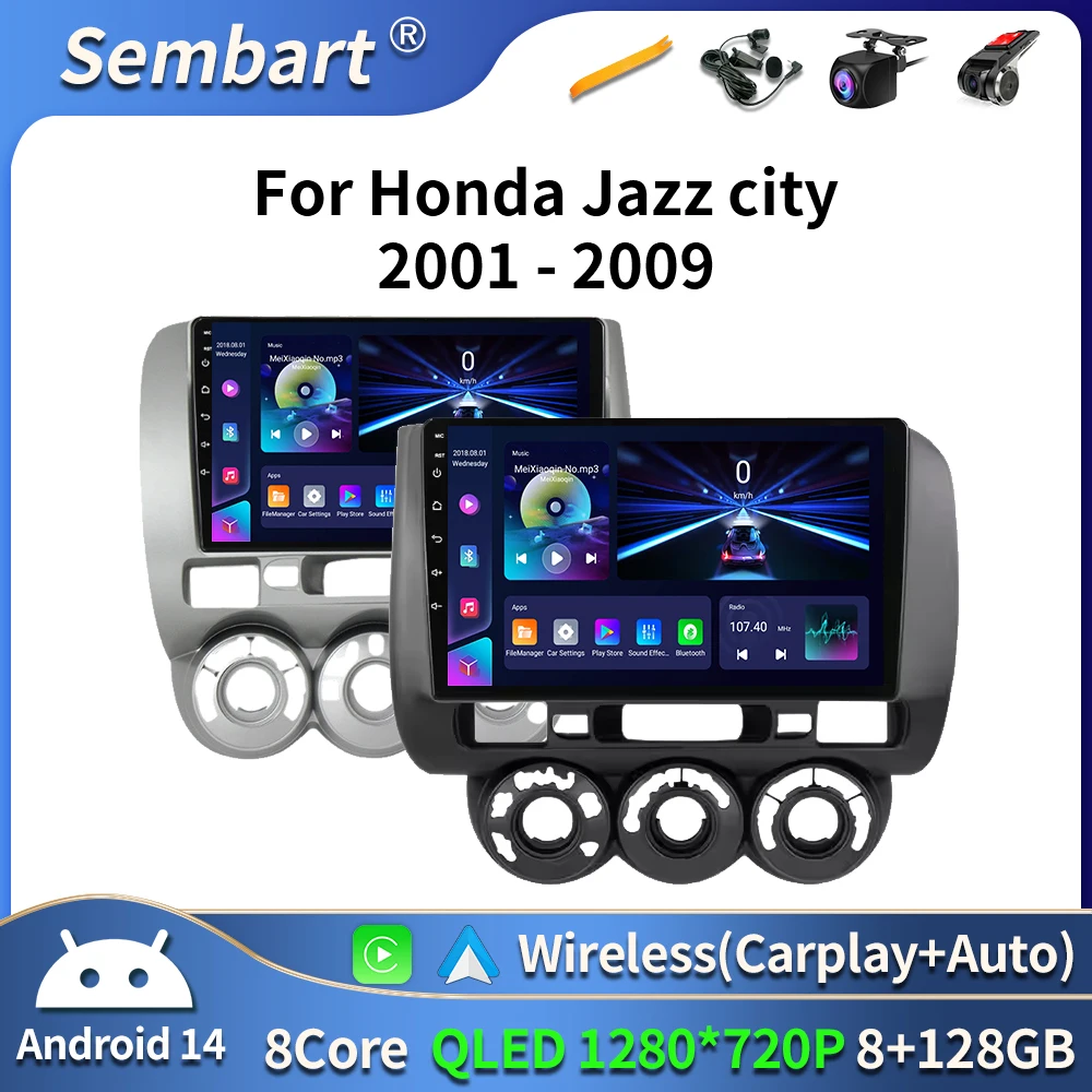 Android 16 For Honda Jazz 1 GD 2001 - 2008 Fit 2001-2009 2K QLED Stereo Car Radio Multimedia Video Player GPS 4G CarPlay