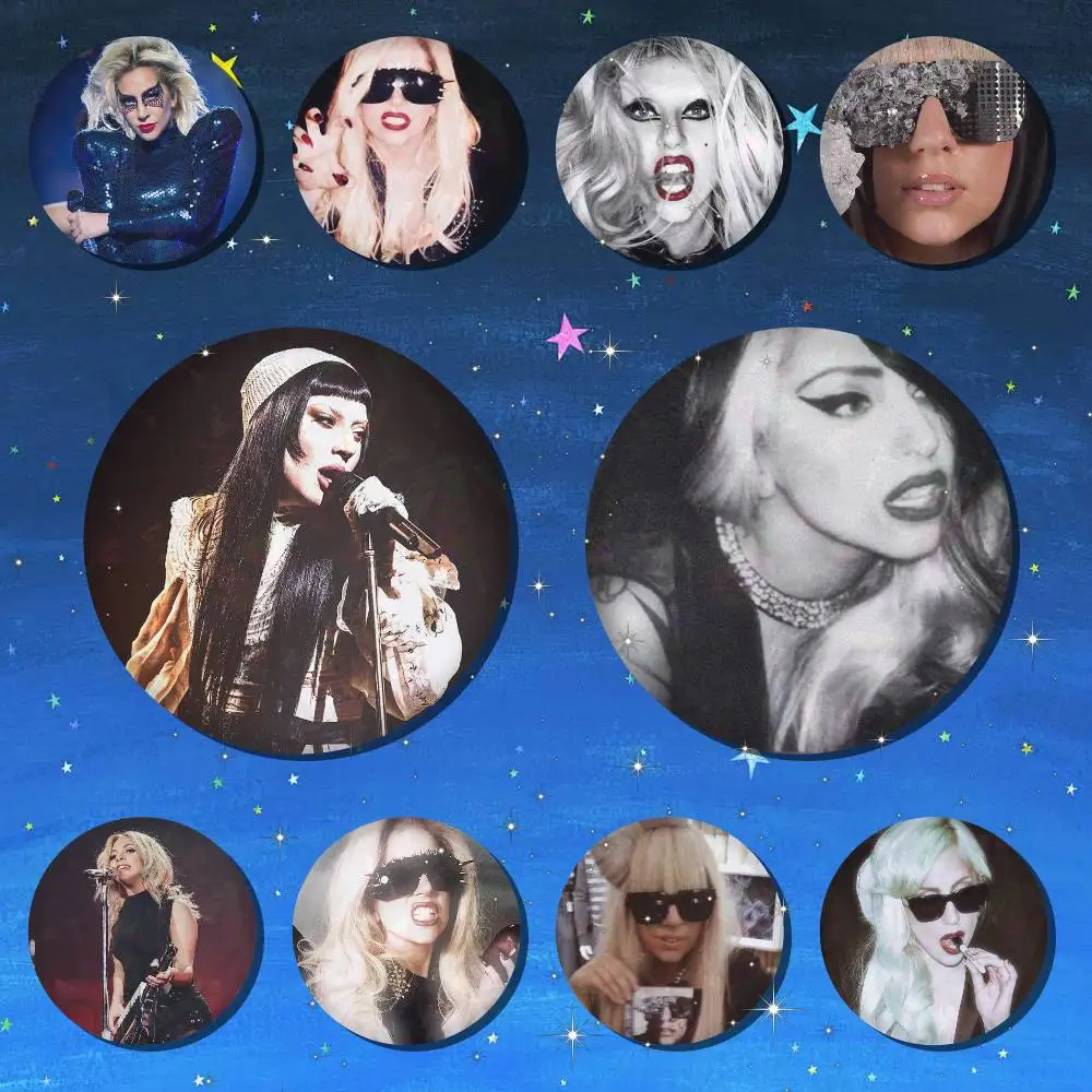 

L-Lady G-Gaga 75x75 25x25 Mm Cartoon Round Brooches On Backpack Shirt Accessories Jewelry Badge Gift For Friends