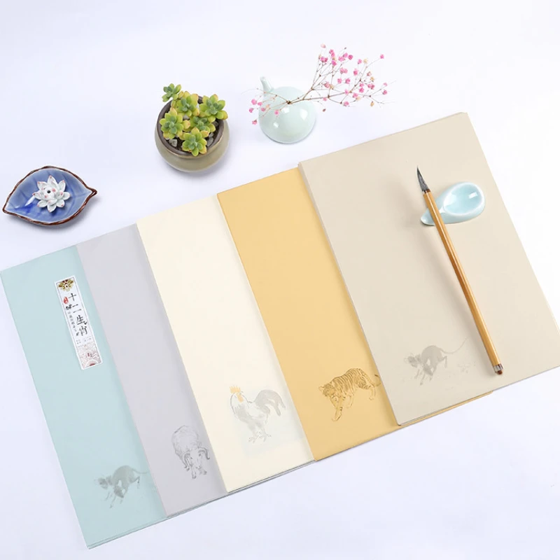 Batik Xuan Paper Letterhead Colorful Half-Ripe Xuan Paper Letterhead Chinese Zodiac Signs Calligraphy Drawing Batik Rice Paper