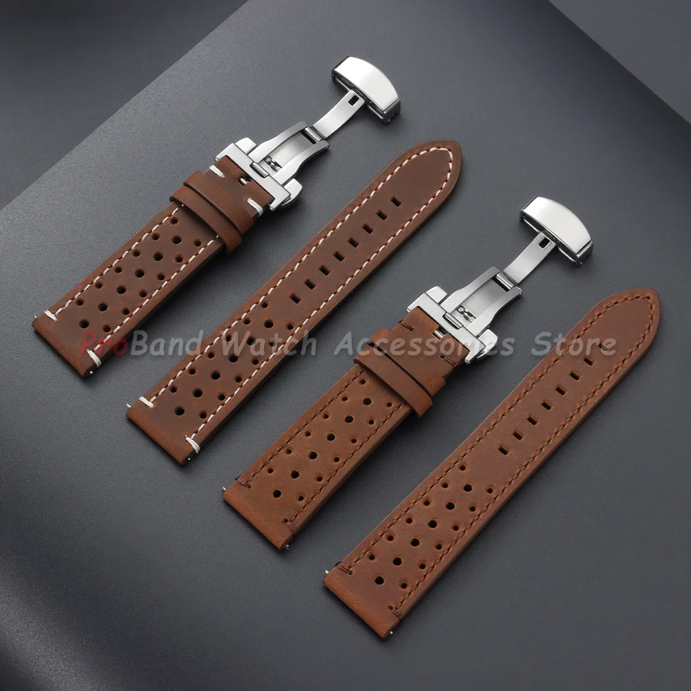 Racing Cowhide Leather Watchbands 18mm 19mm 20mm 21mm 22mm 24mm Watch Straps Breathable Quick Release Band for Seiko for Rolex