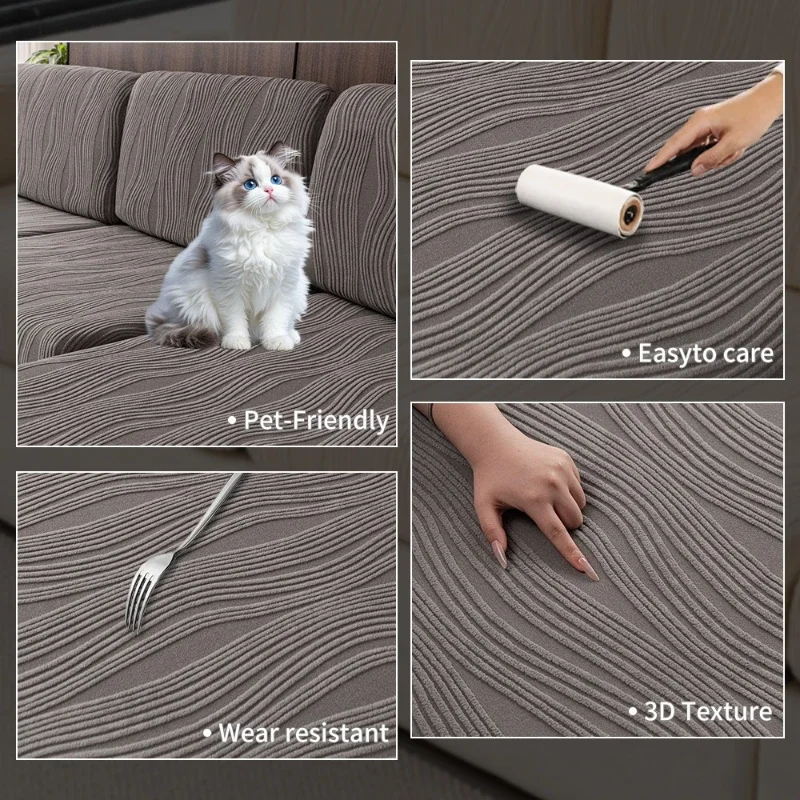 3-seater and Chaise Split Style Couch Covers Anti Slip Cat Scratch Seat Cushion Protective Cloths Elastic Band Sofa Dust Shield