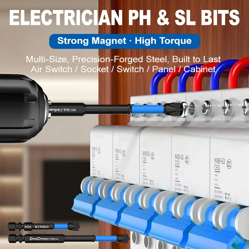 High Torque Phillips Slotted Combination Screwdriver Bits 65/110/150mm Magnetic S2 Steel for Junction Box Electrical Maintenance