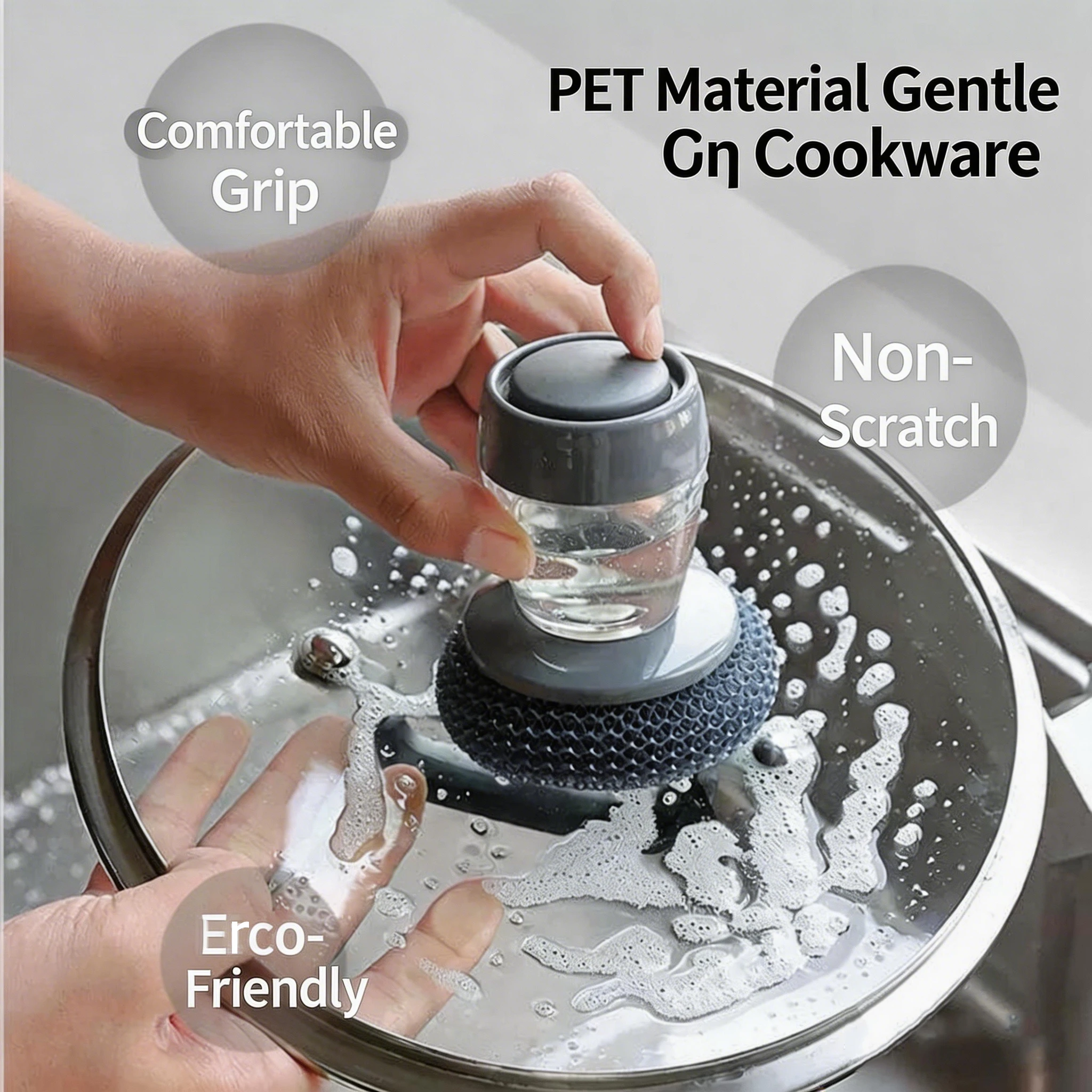 Press Dish Brush with Liquid Dispenser, Built-in Detergent Scrubber for Pots Pans, Multifunctional Kitchen Cleaning Brush