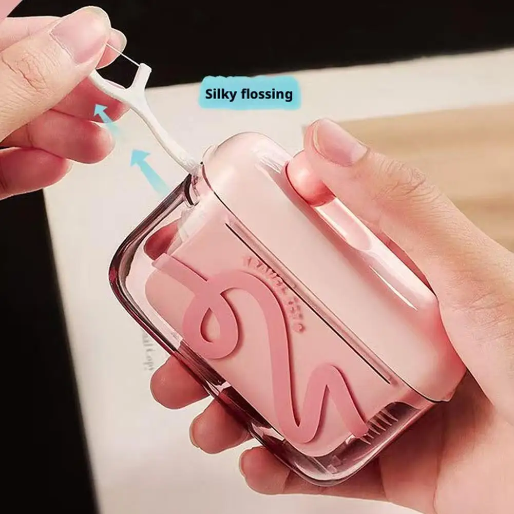 Mini Portable Dental Floss Pick Dispenser with Auto Pop-Up Design, Refillable Floss Stick Storage Box, Compact Oral Care Case
