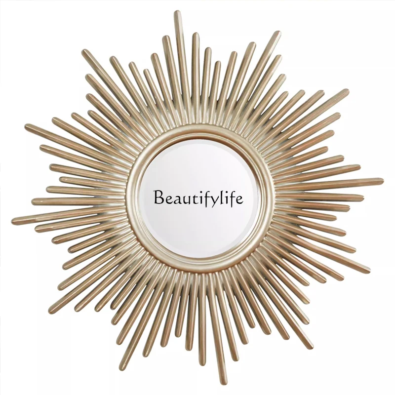 European creative sun decorative mirror American light luxury round wall-mounted mirror