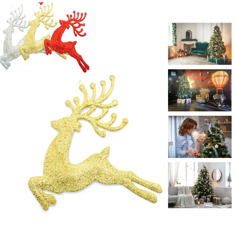 Christmas Decorations Double sided Deer Christmas Tree Pendant Gold and Silver Double Color Deer, Elk, Pearl Deer