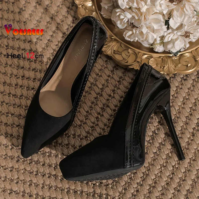 النمط الفرنسي مدبب تو الفم الضحلة المرأة مضخات موضة 12 سنتيمتر خنجر حذا فردي للسيدات مثير الكعوب الحفلات سميكة سوليد سيدة الأحذية #5