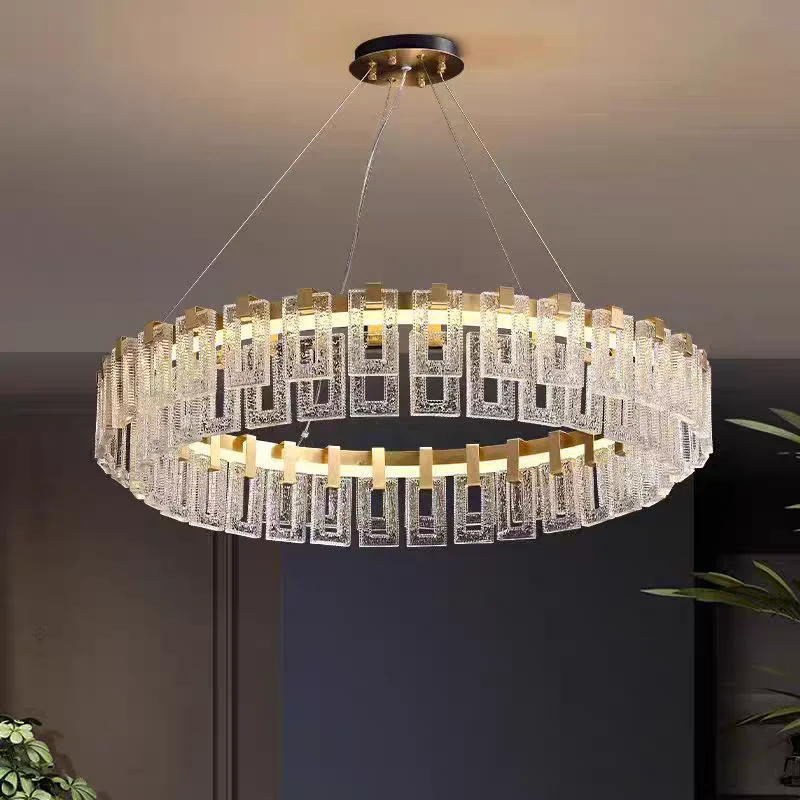 

LED modern golden round glass chandelier, villa living room, hotel lobby ceiling lighting decorative lamps and lanterns.