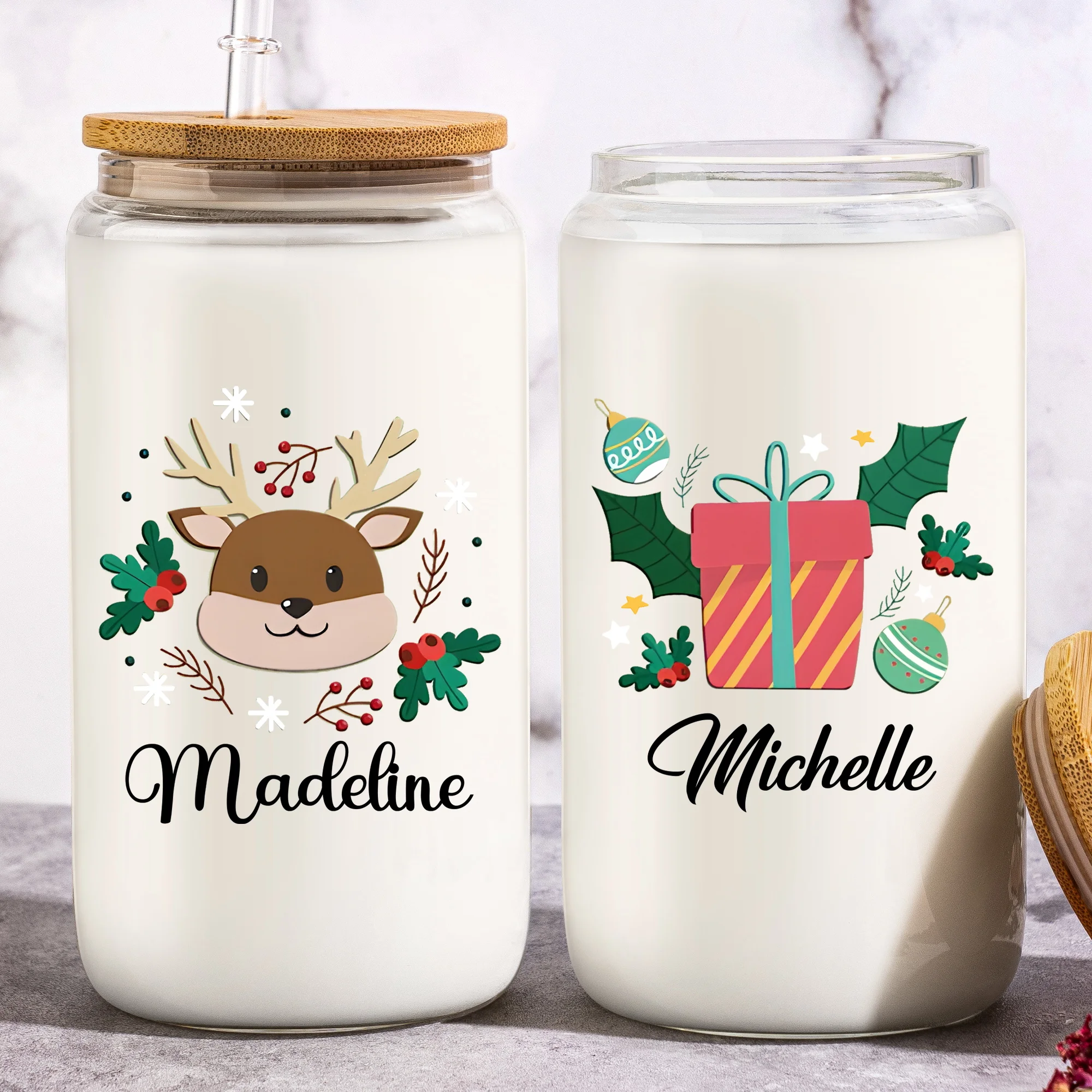 Coffee Tea Tumbler - Vaso de Vidrio Personalizado para Navidad