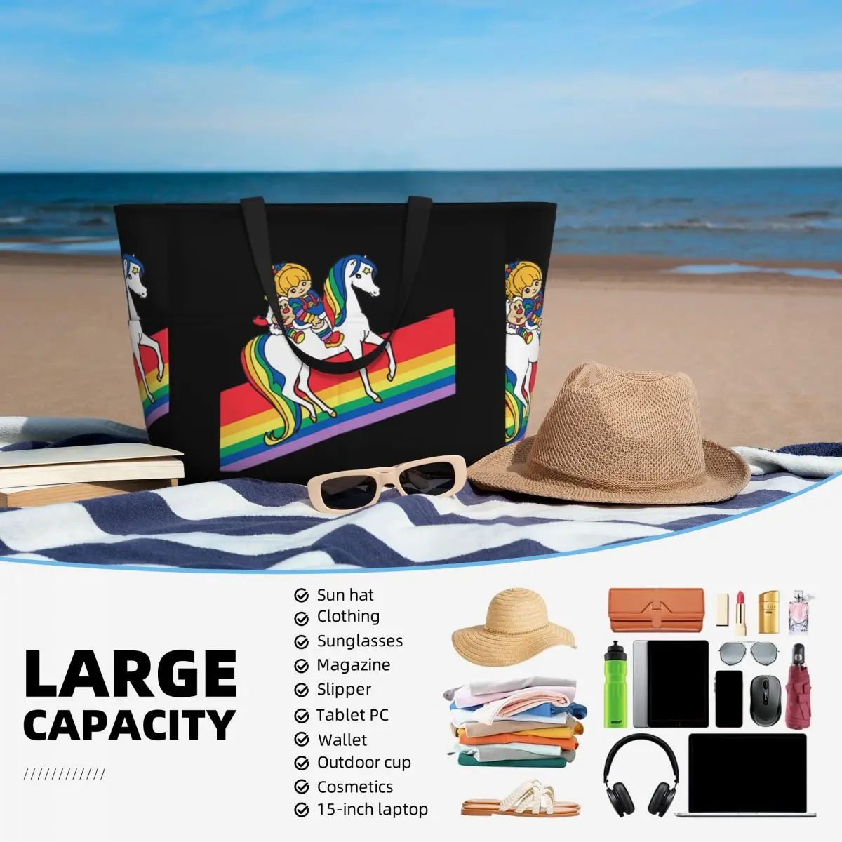 Rainbow Brite And Friends - Пляжная большая сумка в стиле ретро 80-х годов с героями мультфильмов Спортивная большая сумка для спортзала и йоги Женская дорожная сумка Сумка для фитнеса