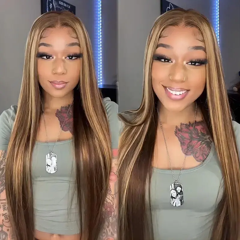 

Honey Blonde 13x6 Lace Put On And Go Glueless Straight Human Hair Pre Plucked 13x4 HD Lace Ready to Wear for Beginners Wig
