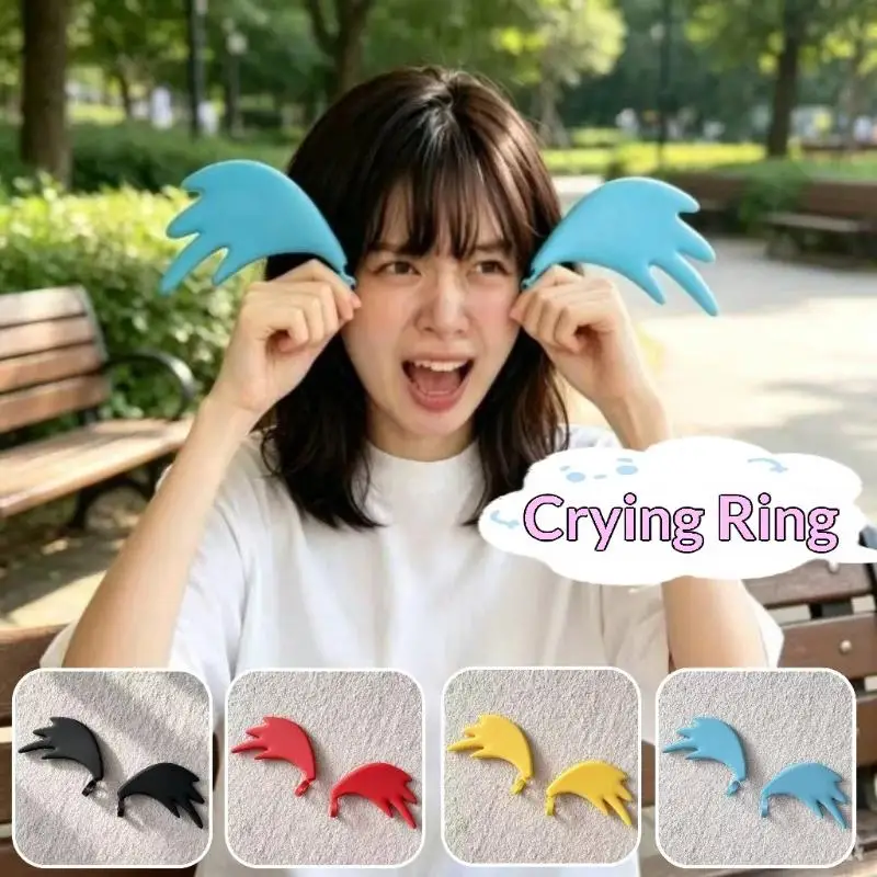 2Pcs Burst Cry Gag Ring Funny 3D Printing Crying Tears Ring Finger Abstract Tears Burst Out Crying Gag Gift For School