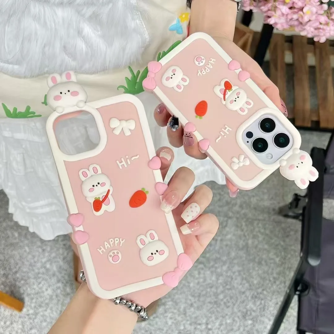 

Papapapotato Rabbit Phone Case Cover with Ribbon Knot - Rabbit Phone Case for iPhone 16/15/14/13 Series Rabbit mobile phone case