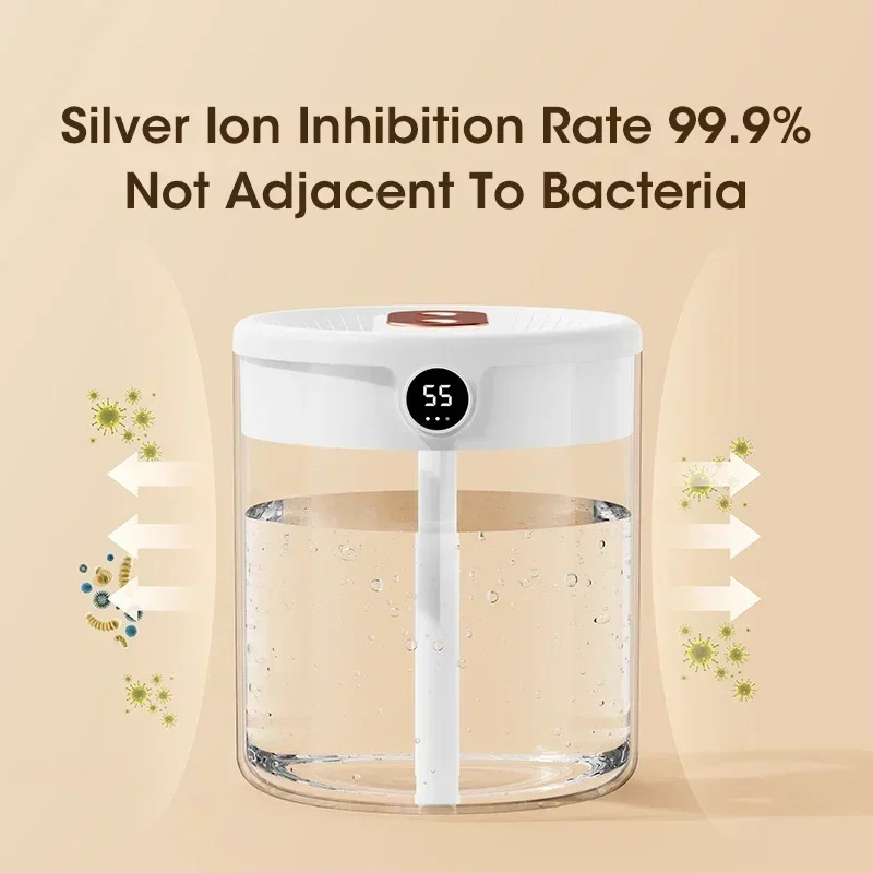 デュアルスプレー加湿器,USB充電付き,大容量,インテリジェント常夜灯,デジタルディスプレイ,オフィス,2l