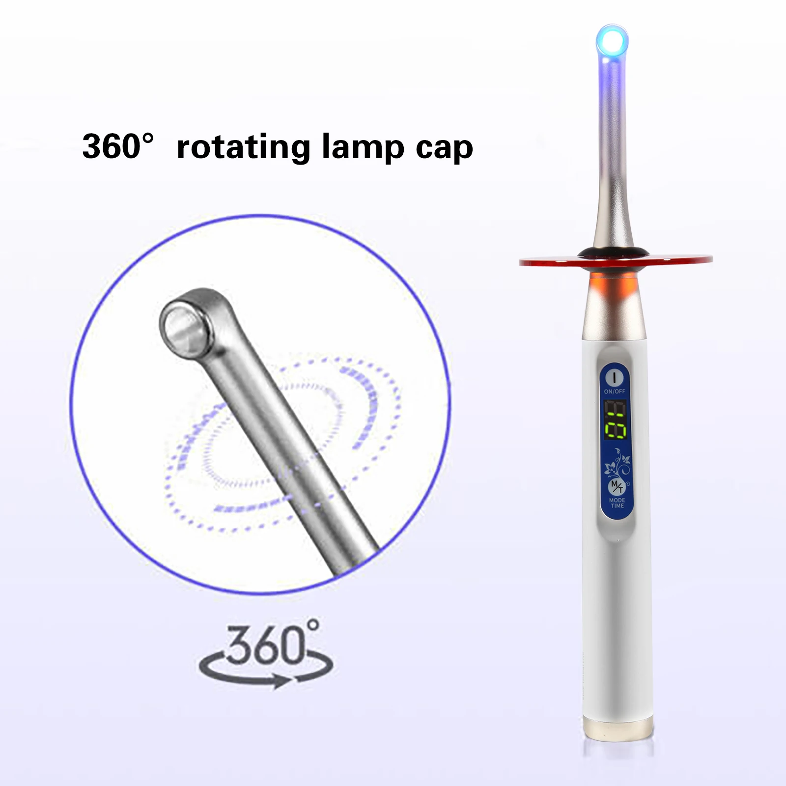 Dental Cordless LED Curing Light 3 Modes 1 Second Cure Light Lamp Metal Head