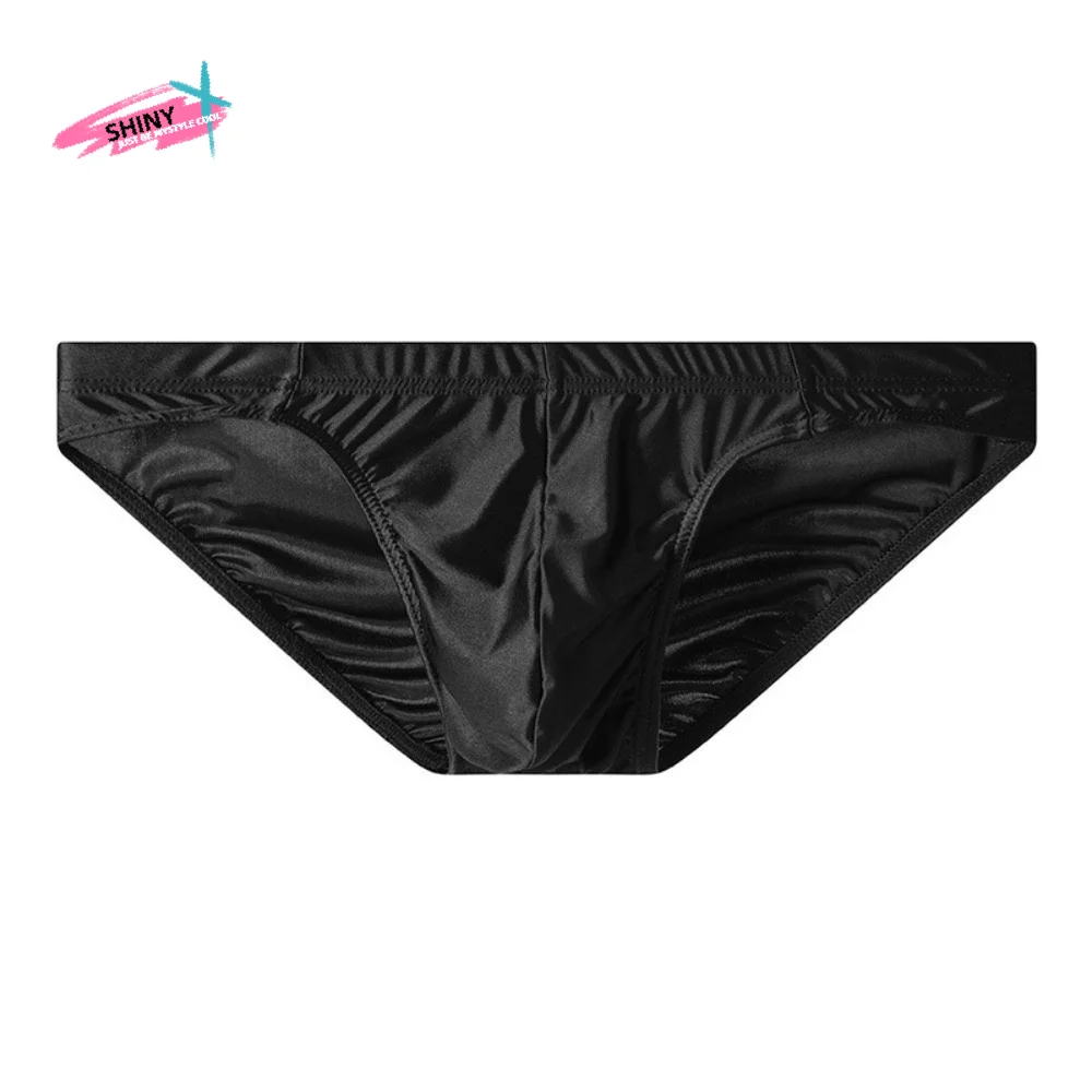 

Solid Color Low Waist Men Thin Panties Simple Underpants Satin Silk Briefs Male Lingerie Men's Underwear Summer