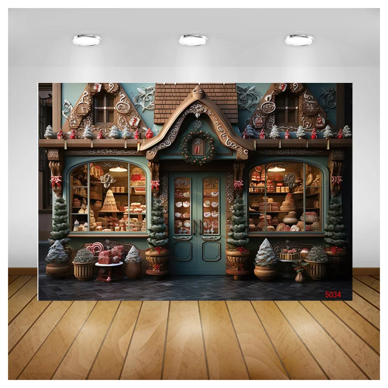 

Vinyl Custom Christmas Day Fireplace Photography Backdrops New Year Candy Chimneys Store Ball Window Studio Background WW-82