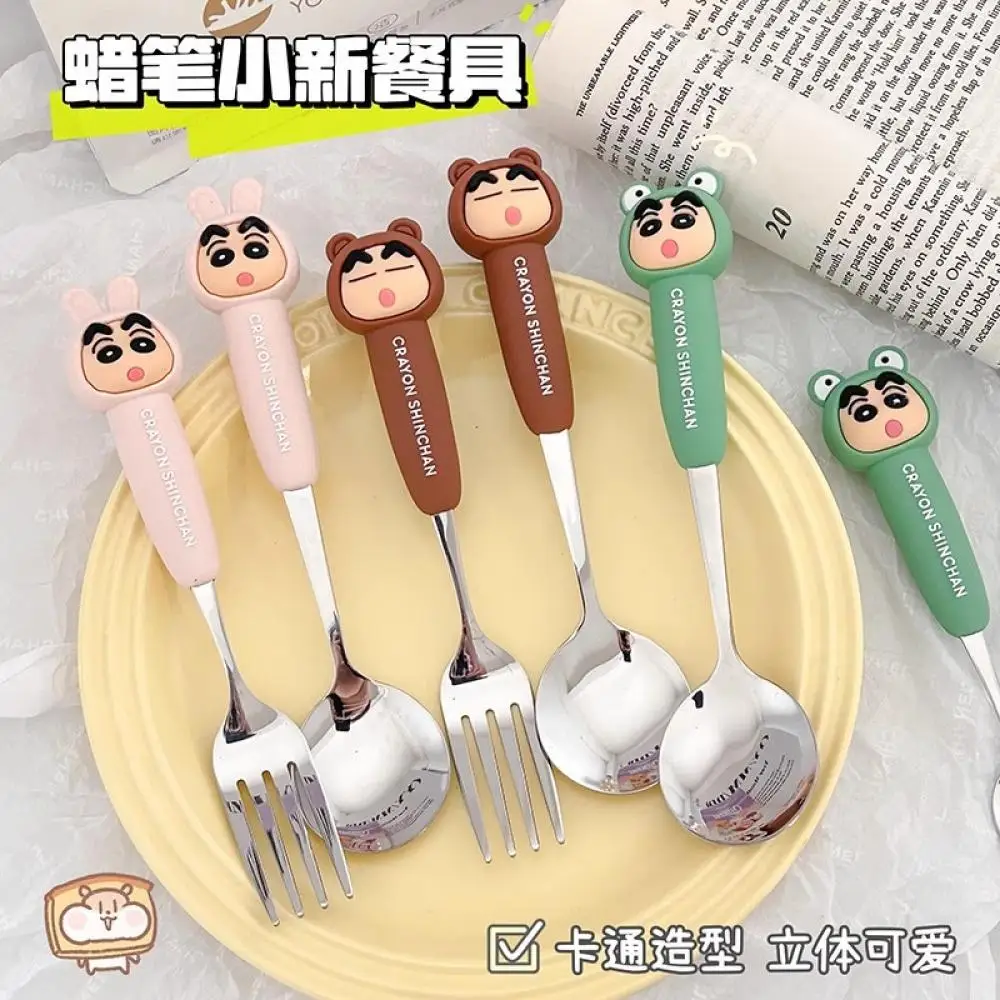 

Kawaii Crayon Shin-Chan Anime Hobby Panda Series Cartoon Stainless Steel Spoon Fork Children's Eating Tableware