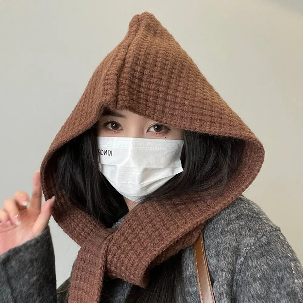 

Korean Knitted Women Balaclava Cap Thicken Neck Cover Winter Scarf Hat Ear Protector Warm Headgear Scarf Hat Winter Warm