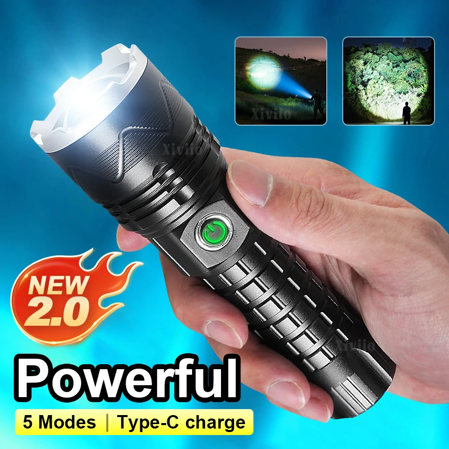 2025 NEW XHP90 Super Bright Flashlight High Power Flashlight USB Rechargeable Zoomable Tactical Torch Camping Hunting Lantern