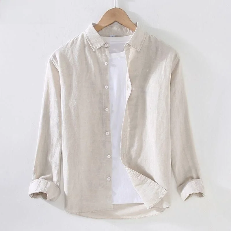 

Spring Summer Linen Cotton Casual Loose Long Sleeve Shirt Men's Fashion Outerwear White Shirt Standard Fit Urban Style