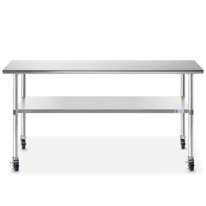 GRIDMANN NSF Stainless Steel Work & Prep Table 72 x 30 Inches with Caster Wheels and Under Shelf for Restaurant, Home, Hotel