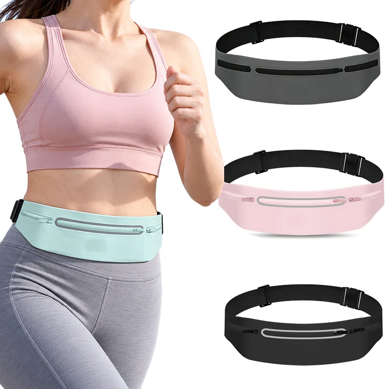 Adjustable Running Belt Waist Pack with 3 Pockets Reflective Strip Water Resistant Phone Pouch for Hiking Cycling Fitness