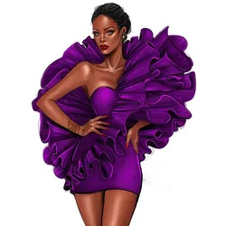 Purple Draped Short Mini Prom Dress For Women Sexy Birthday Homecoming Gown Ruffled Shoulder Black Girls Cocktail Party 2025
