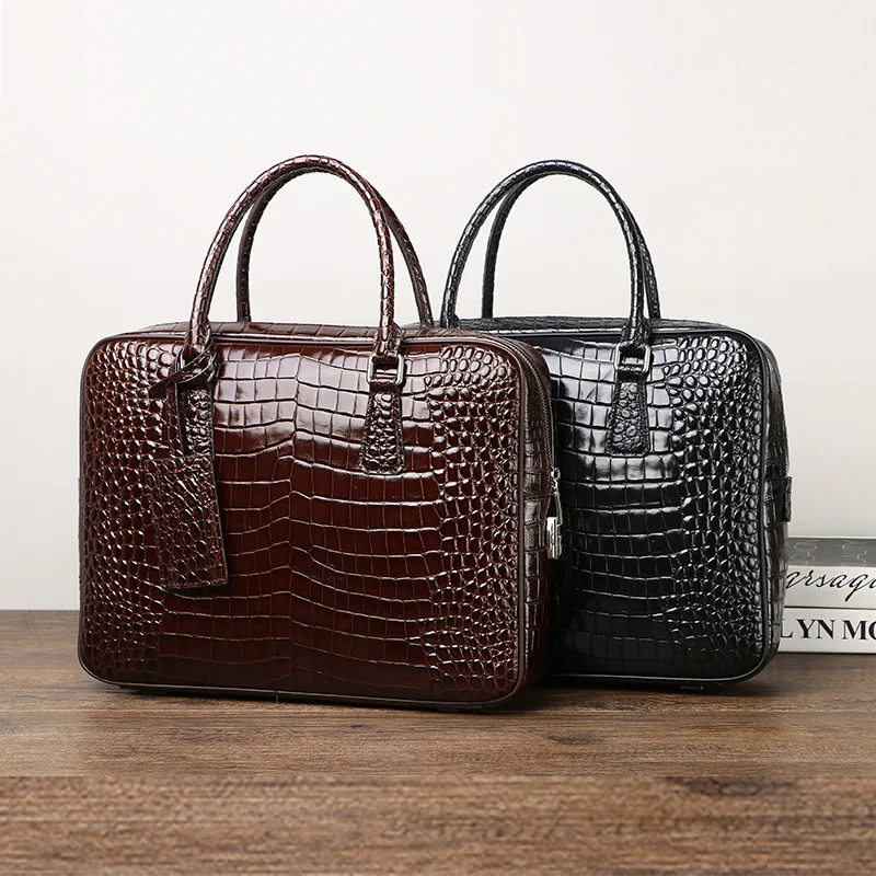 Sac d'affaires en cuir véritable motif alligator pour hommes, étui à bombes pour hommes, sac de messager pour ordinateur portable, sac d'ordinateur, nouveau, luxe, 2023