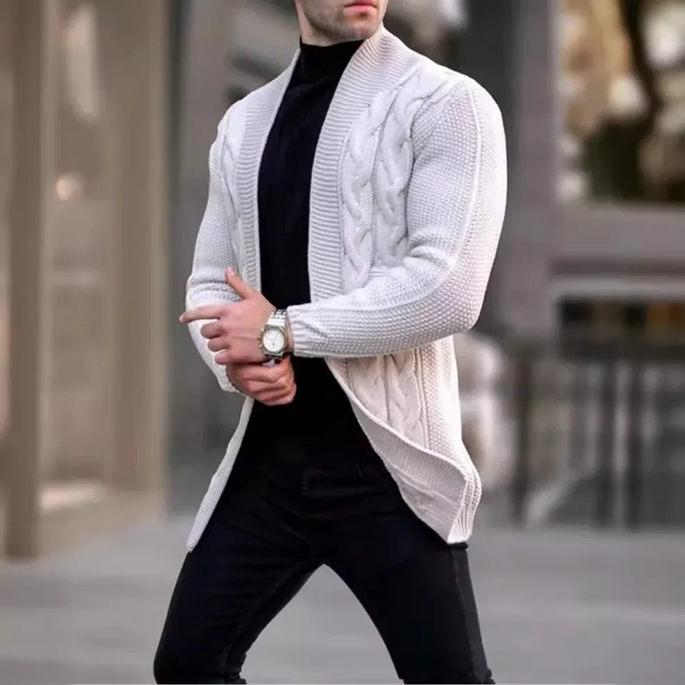 Men Cardigan Sweater Knitted Coat Casual Vintage Knitwear Stretch Stand Collar Outerwear 2025 Autumn Winter Daily Knit Jacket