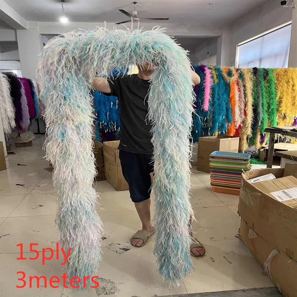 Customized Real Ostrich Feathers boa 2 6 8 10 15Ply Fluffy Boa for Festival Party Dresses Sewing Decoration pluma Shawl 1 Meters