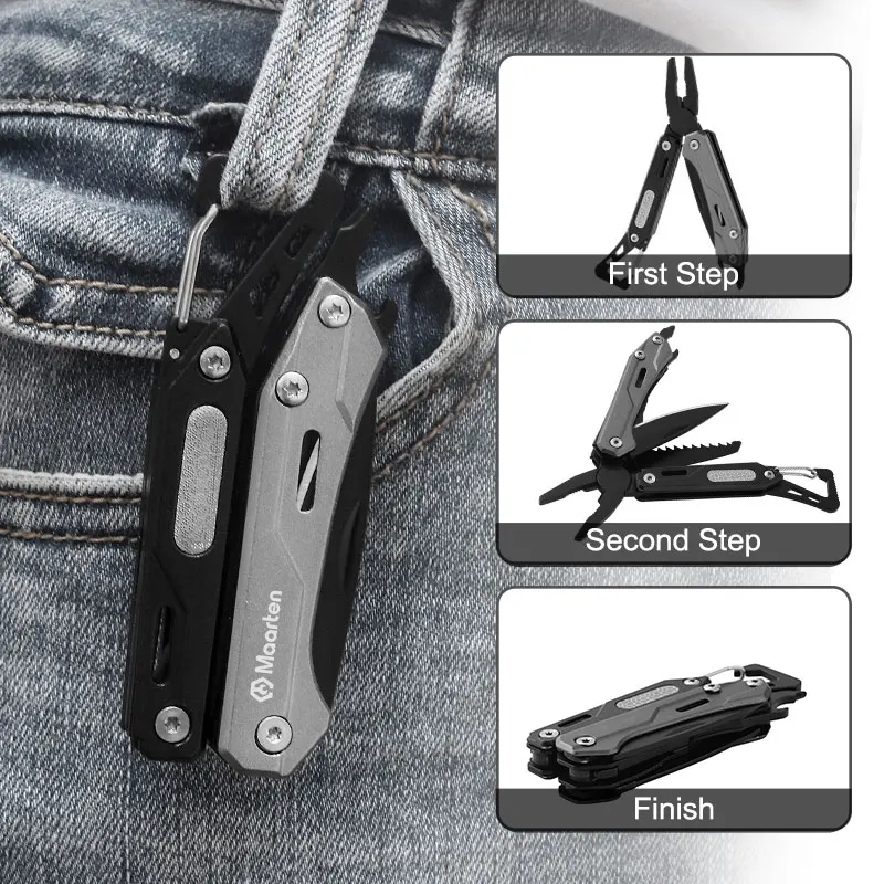 Maarten Multitool, 9-in-1 Stainless Steel Multi Tool Pocket Knife with Screwdriver  Self-locking Multitool Pliers  Survival