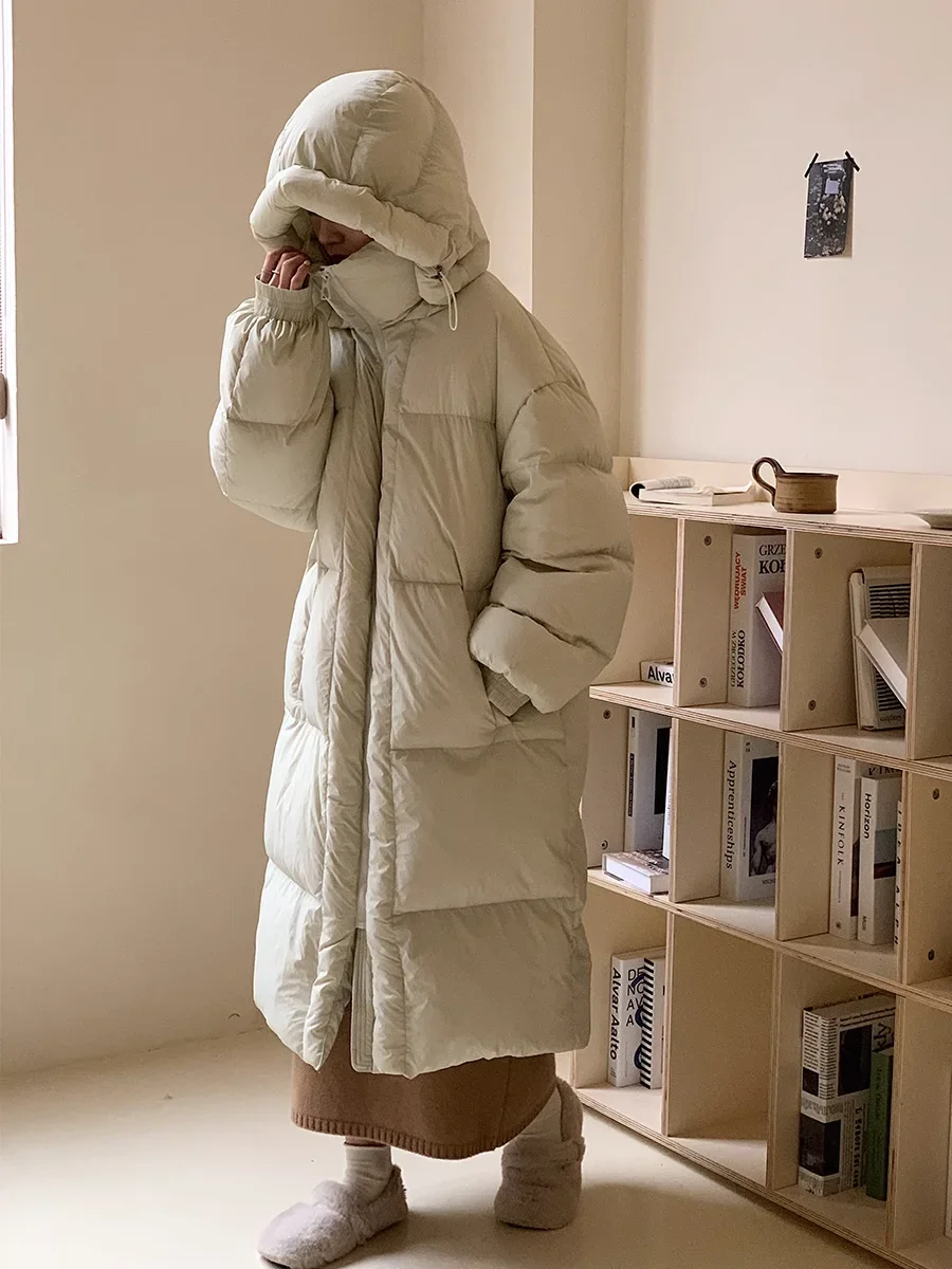 2024 Long Winter Soft Fluffy Hooded New Down Women's White Duck Jacket for Warm Coat Loose Bread F245